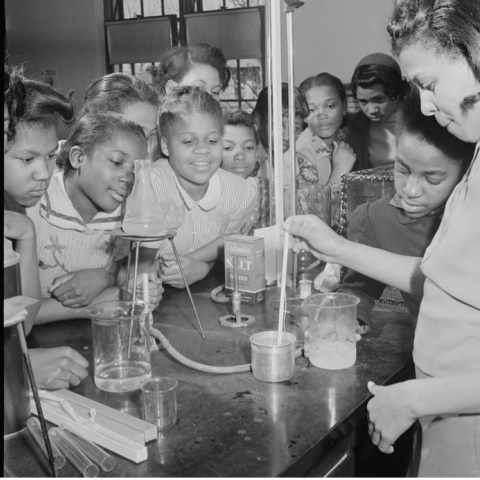 A group of black girls in science class circa 1942