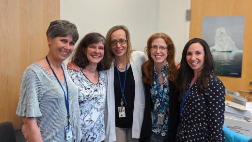 From left: Eva Dombi, M.D., Trish Whitcomb, R.N., Brigitte Widemann, M.D., Andrea Gross, M.D., and Andrea Baldwin, C.R.N.P., of the Pediatric Oncology Branch at NCI.