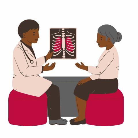 Cartoon doctor and patient discussing lung scan