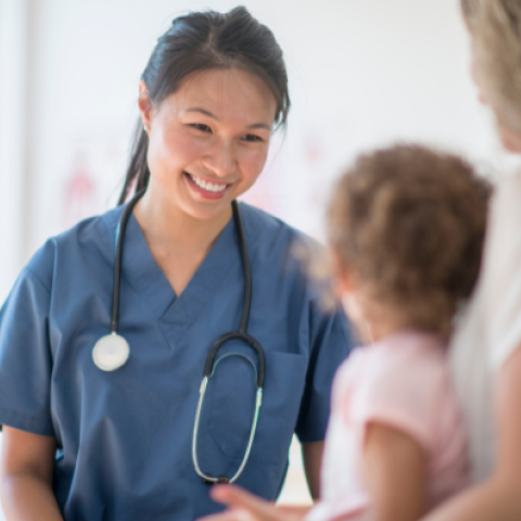 Mother and child with doctor
