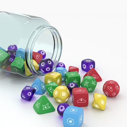 Dice falling out of jar