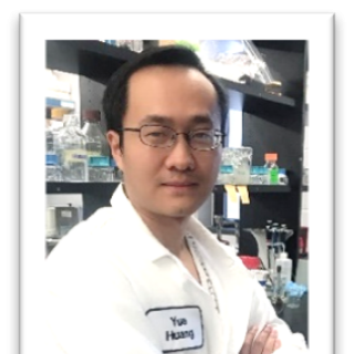 Headshot photo of Dr. Huang in a lab coat. 