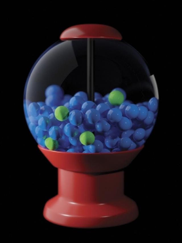 Like this gumball machine, tumors are highly heterogeneous and a few specialized cells (green) drive tumor growth.