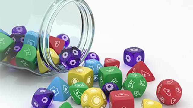 Dice falling out of jar