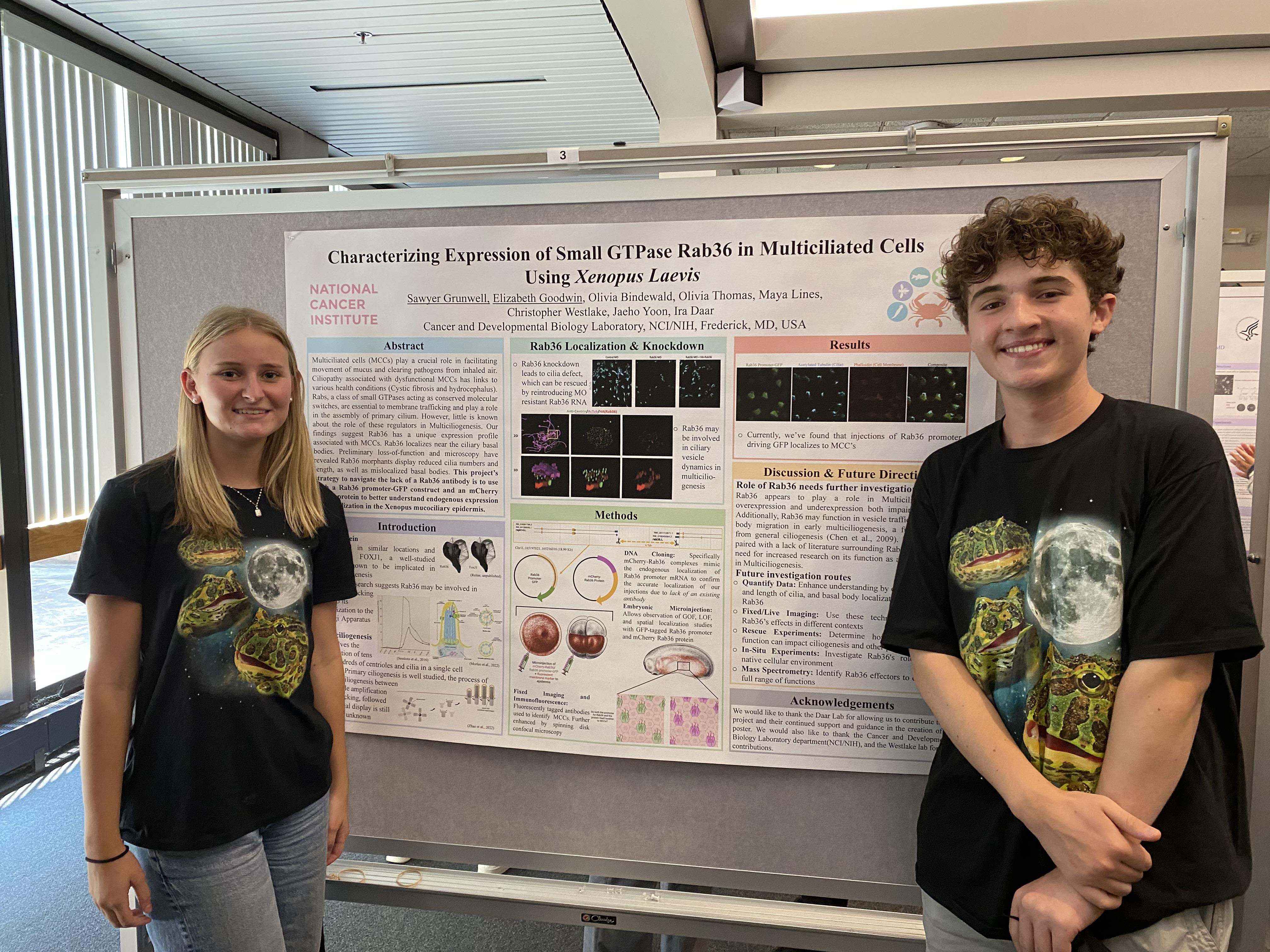 Elizabeth Goodwin and Sawyer Grunwell at NCI Frederick Summer Student Poster Day