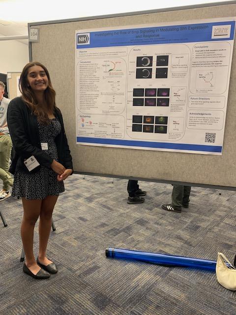 Sneha Maheshwari presenting poster at the NIH Summer Intern Poster Day, Aug. 3, 2023