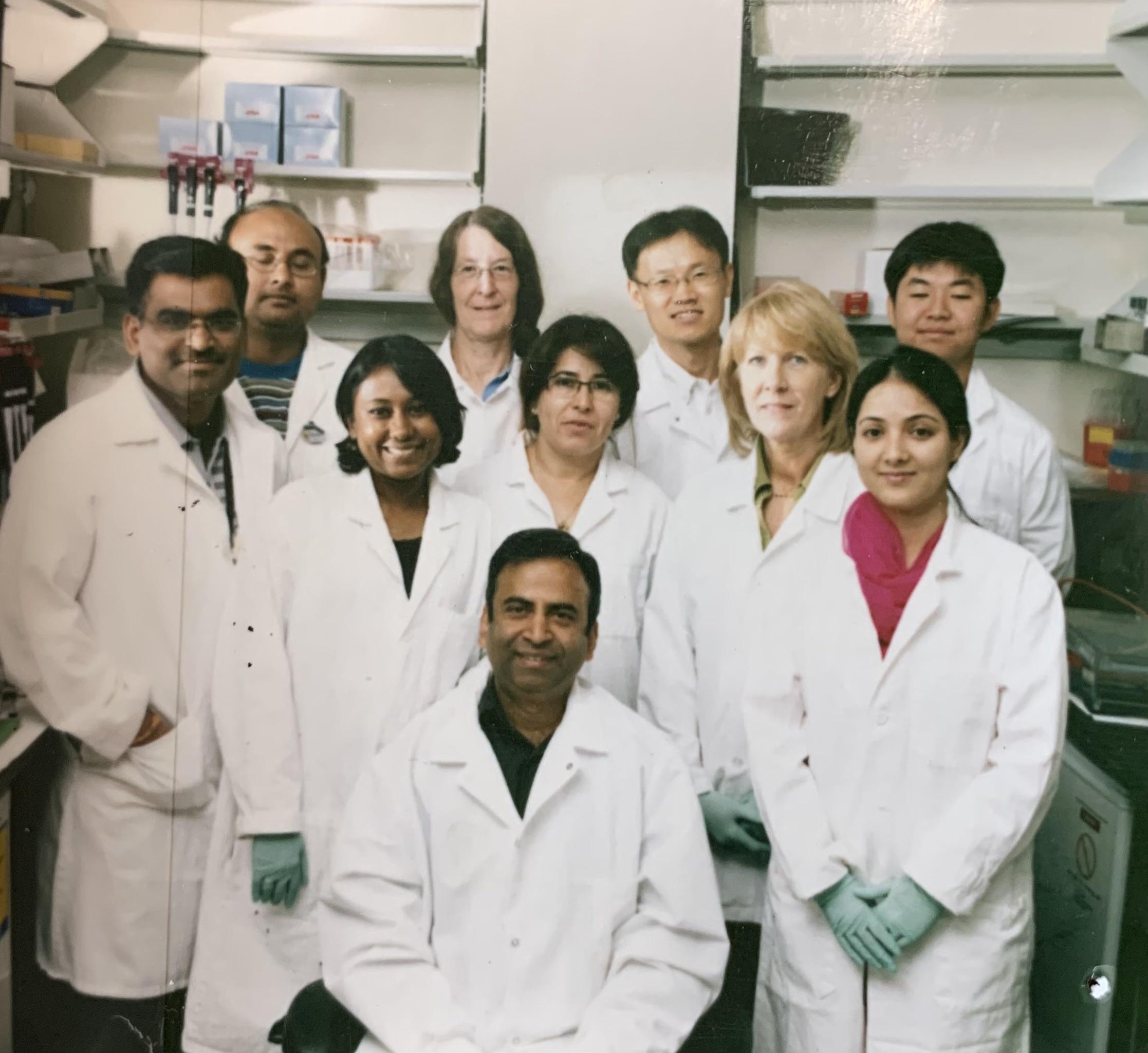 Sharan Lab 2012 (back row, left to right): Kajal Biswas, Susan Lynn North, Suhwan Chang, Seyoun Kim.  front row, left to right: Rajanikant Chittela, Eswary Thirthagiri, Gloria Caballero, Betty Martin, Hamida Thakur