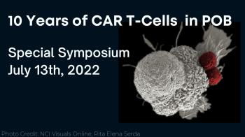 A banner showing an immune cell celebrating the 10 year anniversary of CAR T cells in POB.